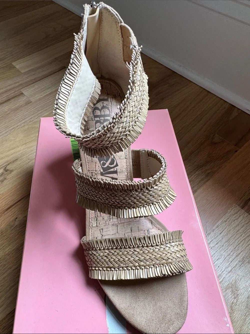 Sam & Libby Tan Woven Fringe Block Heel Sandals